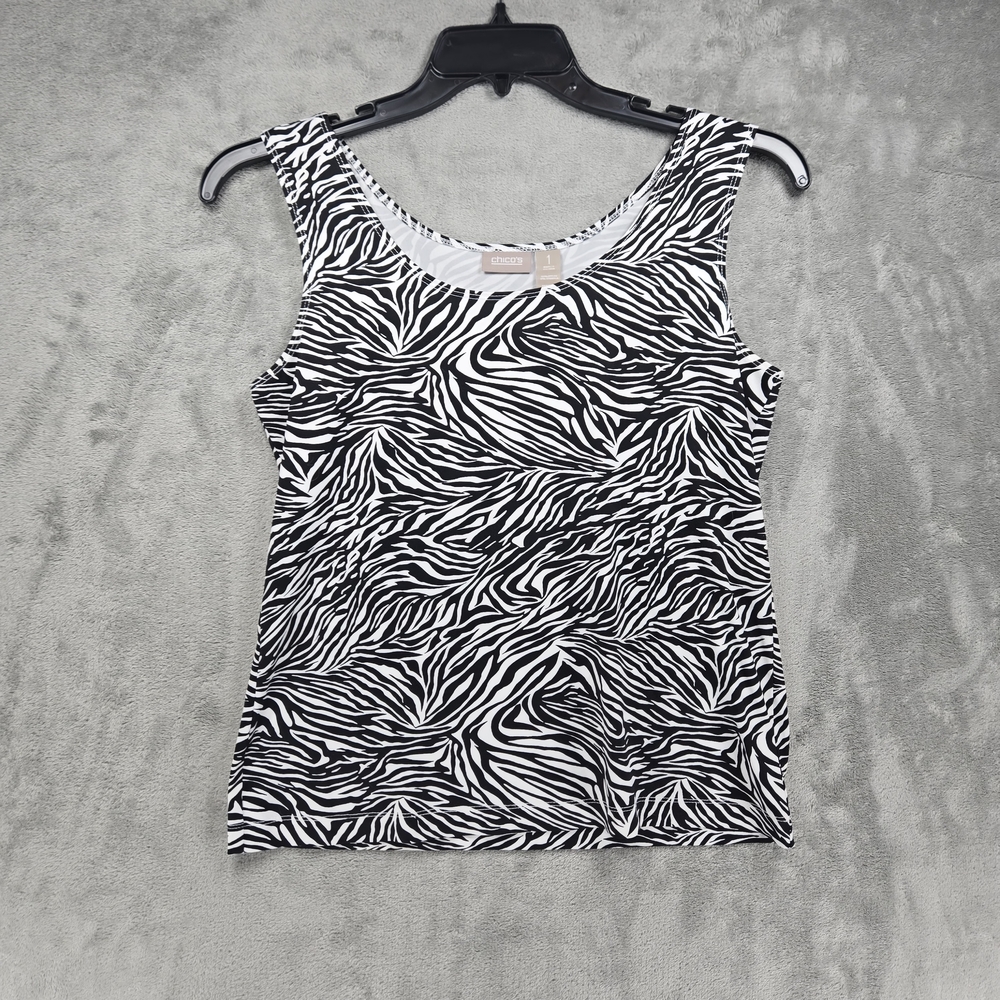 Chico's Women's Black and White Zebra Tank Top Sz 1 EUC
